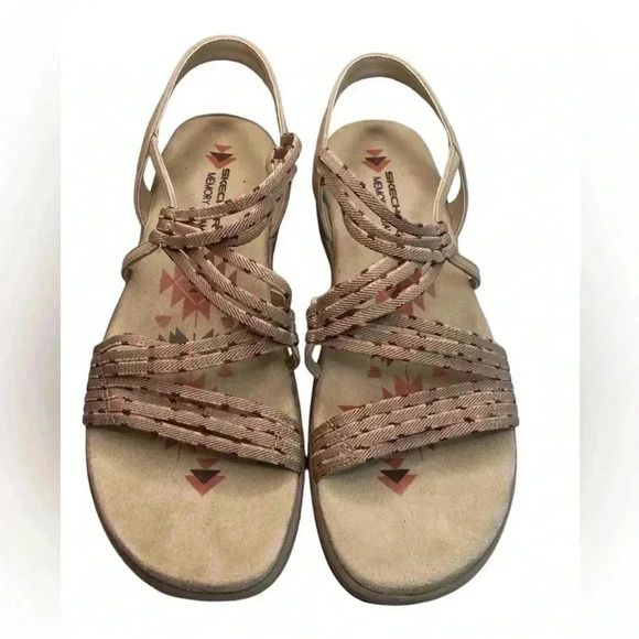 Skechers Memory Foam Women’s Size 9 Beige and Pink Strappy Sandals EUC - Picture 1 of 5